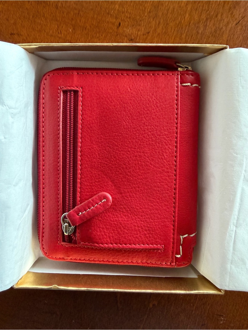 Women's Red Zip-Around Leather Wallet - Sleek Everyday Organizer